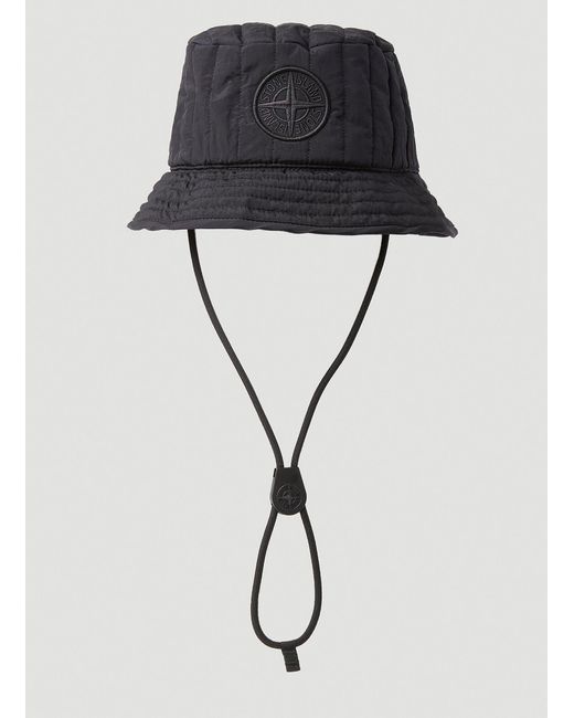 Stone Island Quilted Drawstring Bucket Hat in Black for Men | Lyst