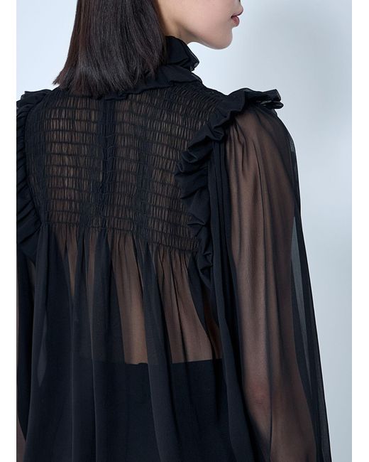Saint Laurent Black Ruffled Silk Blouse