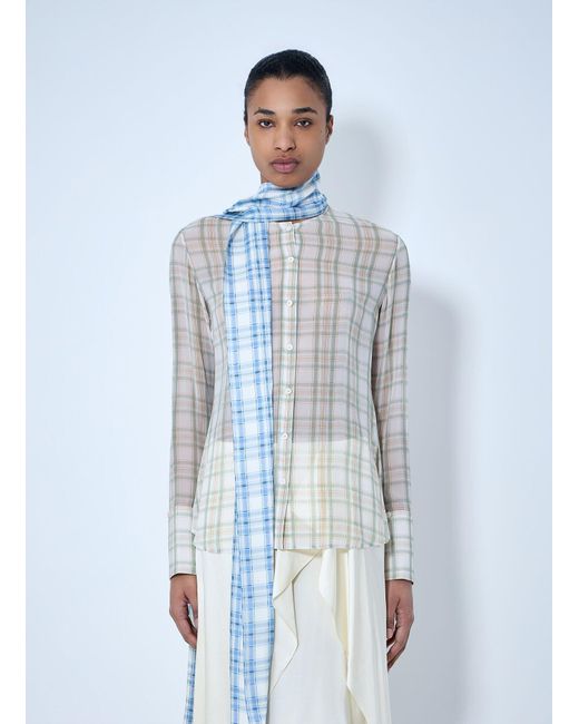 Acne Blue Plaid Sheer Button-Down Blouse