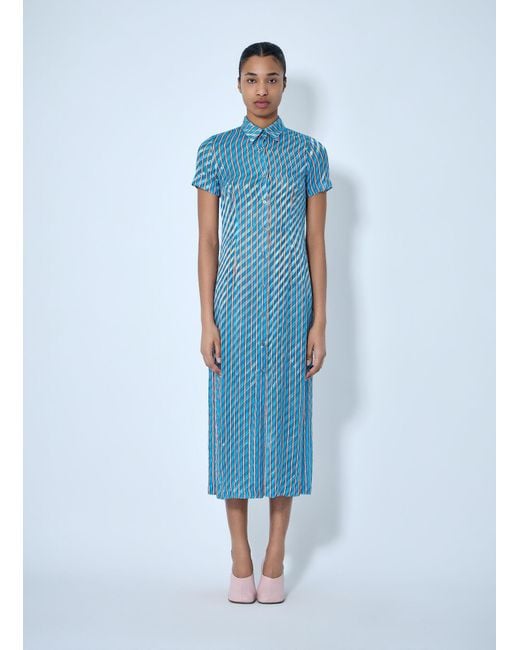 Dries Van Noten Blue Striped Midi Shirt Dress
