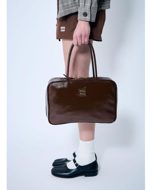 Miu Miu Brown Beau Naplak Patent Shoulder Bag