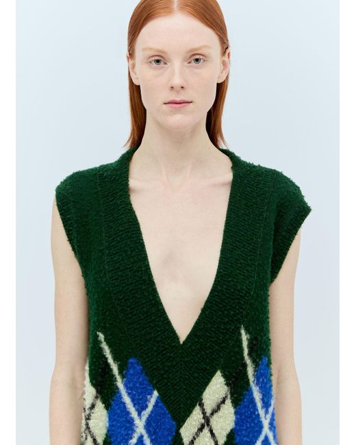 Burberry Green Argyle Wool Vest Dress