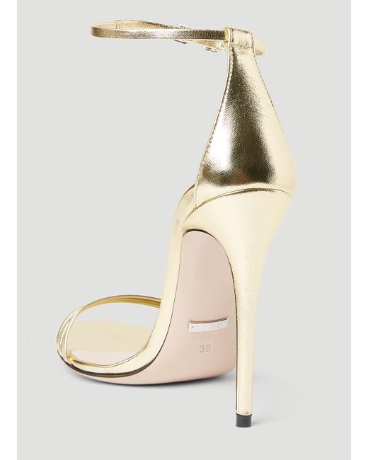 Gucci Natural Metallic Leather Heeled Sandals