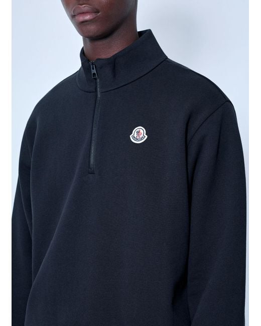 Moncler Blue Half-Zip Sweatshirt With Logo Patch for men