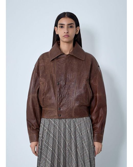 Saint Laurent Brown Leather Bomber Jacket