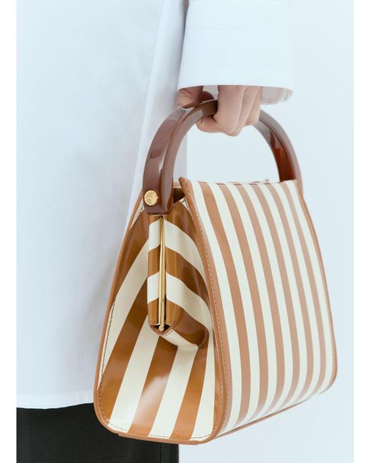 Dries Van Noten White Striped Leather Handbag