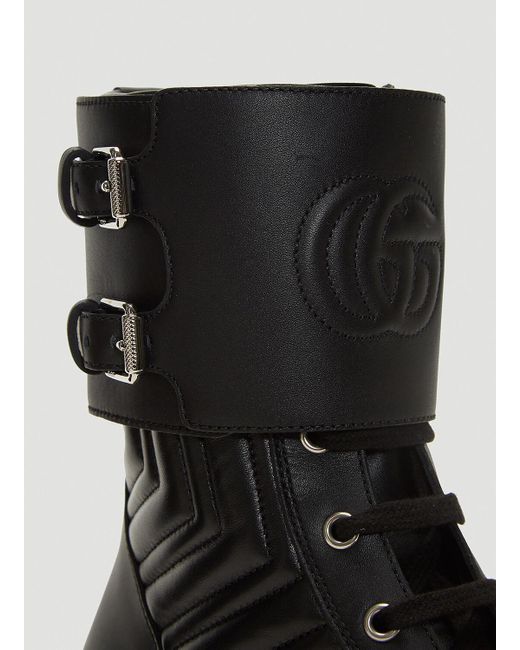 Gucci Black Frances Chevron-quilted Leather Heeled Biker Boots