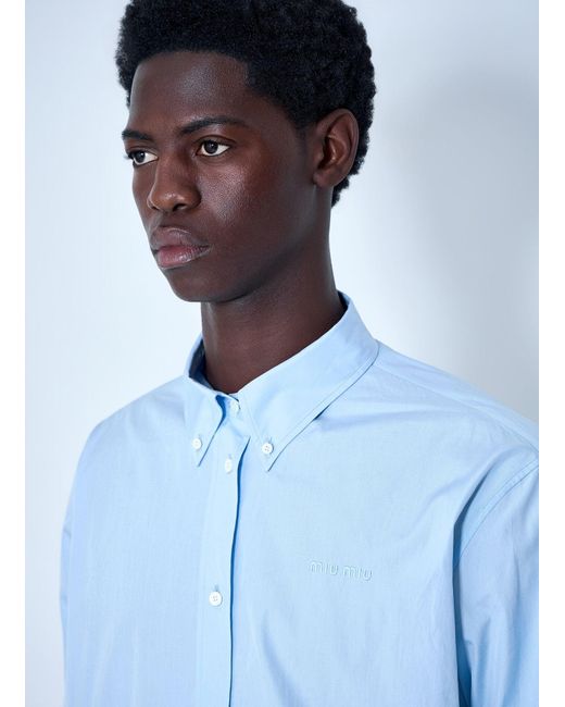 Miu Miu Blue Cotton Poplin Button-Down Shirt for men