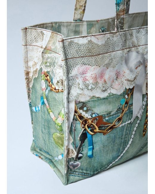 Acne Blue Logo Print Tote Bag for men