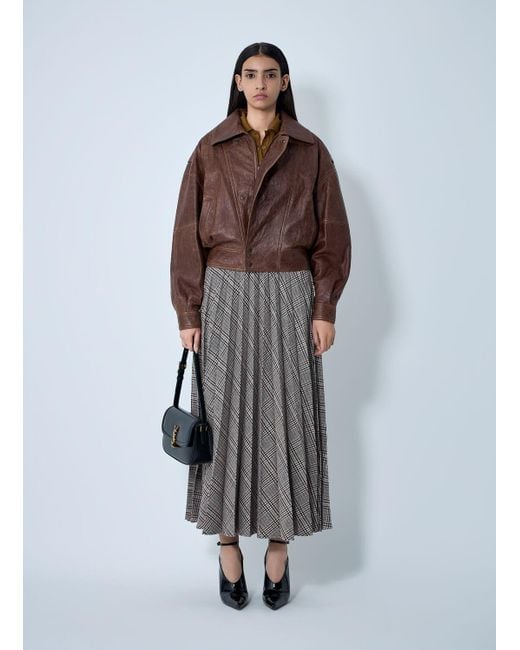 Saint Laurent Gray Pleated Check Maxi Skirt
