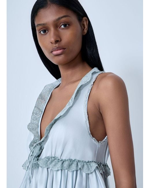 Chloé Blue Silk Satin Tie-Front Top