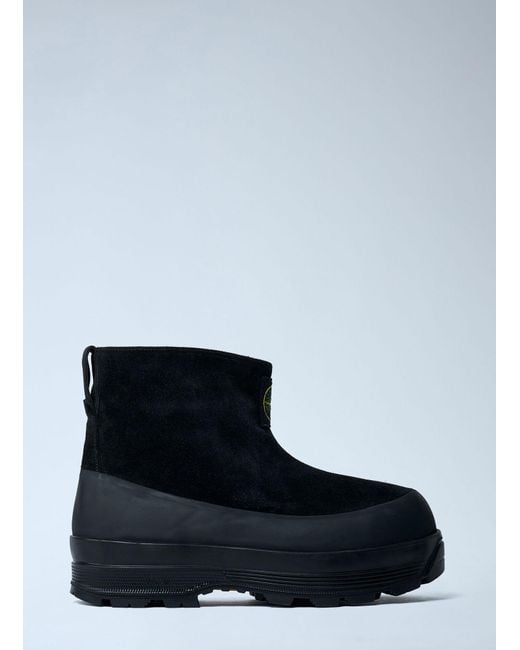 Stone Island Blue Suede Logo Patch Boots for men