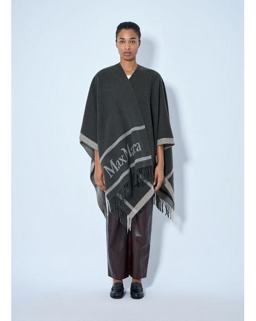Max Mara Blue Fringed Wrap With Logo Detail