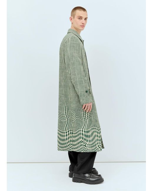 Burberry Green Long Warped Houndstooth Car Coat for men