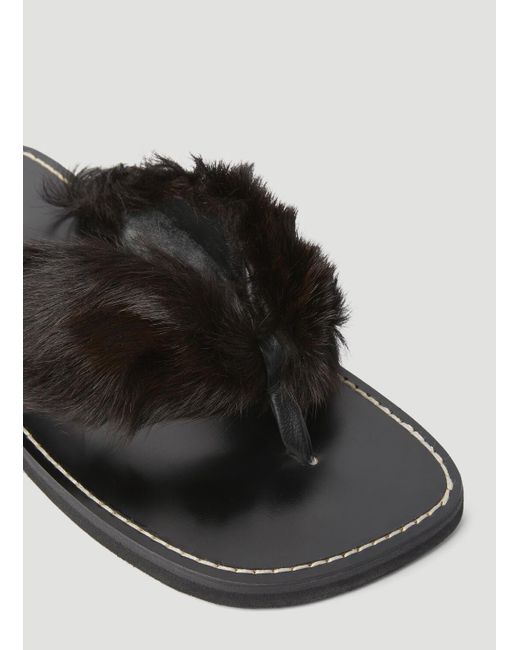 Dries Van Noten Black Pony Hair Embellished Slides for men