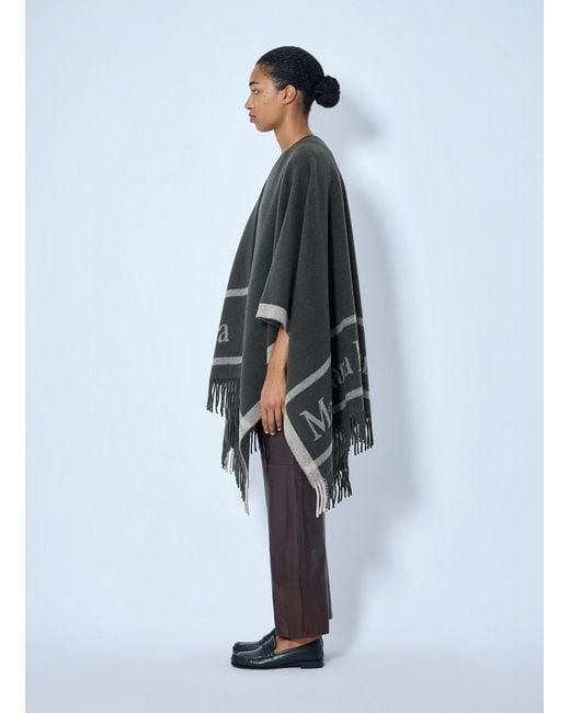 Max Mara Blue Fringed Wrap With Logo Detail