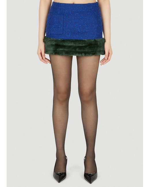 Saint Laurent Blue Faux Fur Trim Mini Skirt