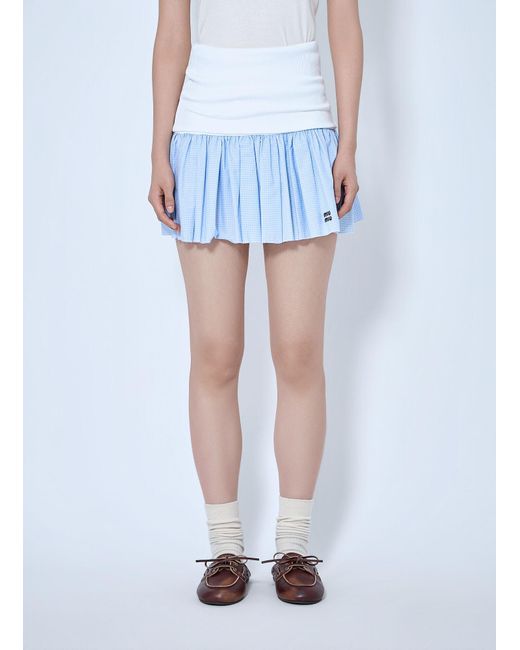 Miu Miu Blue Jersey And Poplin Mini Skirt