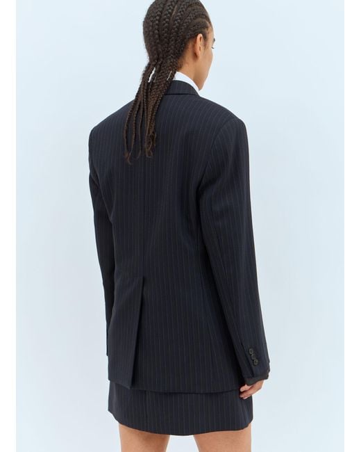 Miu Miu Blue Logo Patch Pinstripe Blazer