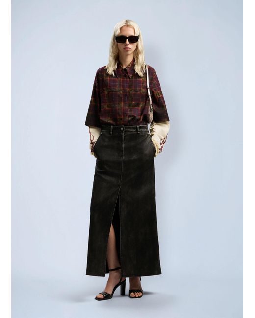 Palm Angels Black Curved Logo Coated Long Skirt