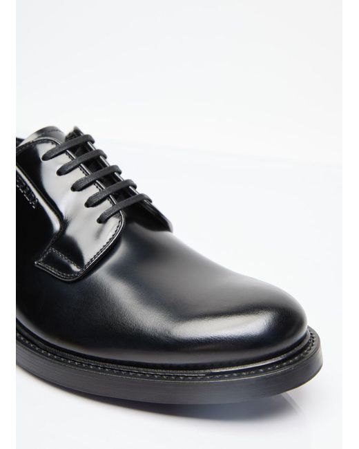Prada Black Brushed Leather Lace-up Shoes for men