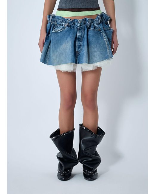 August Barron Blue Scrunched Denim Mini Skirt