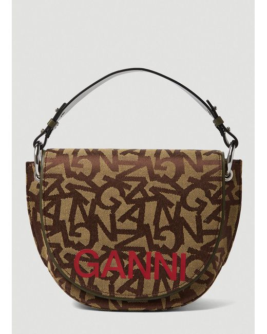 Ganni Cashmere Banner Saddle Jacquard Shoulder Bag in Brown Lyst