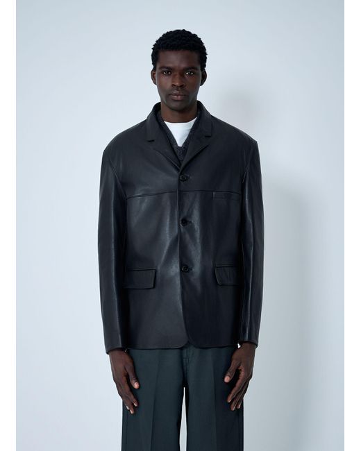 Lemaire Blue Single-Breasted Leather Blazer for men