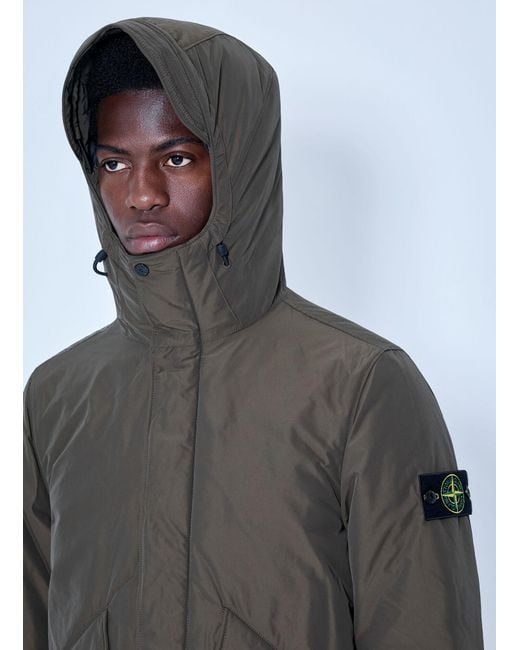 Stone Island Gray Hooded Quilted Jacket for men