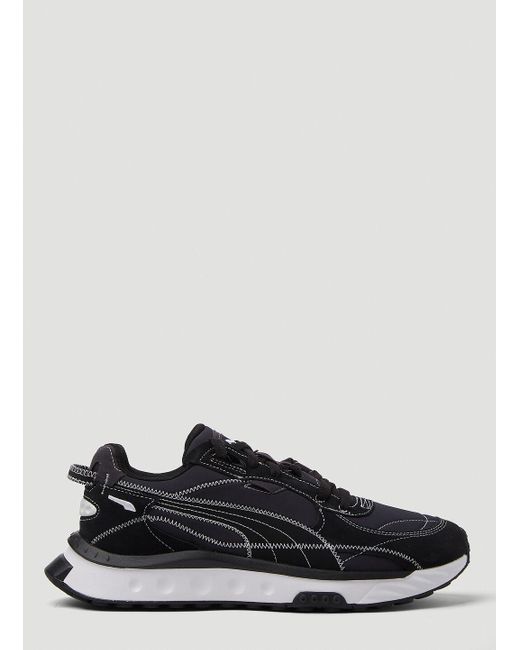 PUMA Black Wild Rider Embroidered Sneakers for men
