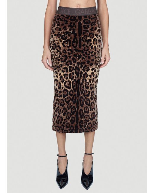 Dolce & Gabbana Brown Leopard Print Midi Skirt