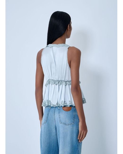 Chloé Blue Silk Satin Tie-Front Top