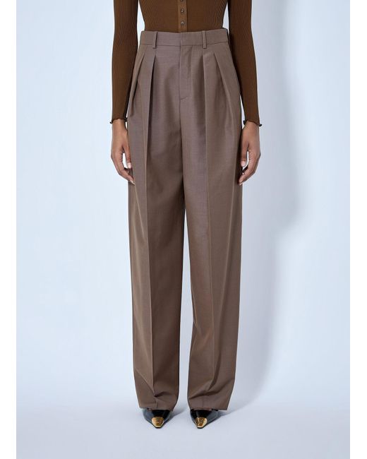 Saint Laurent Brown Wool Blend Wide-Leg Pants