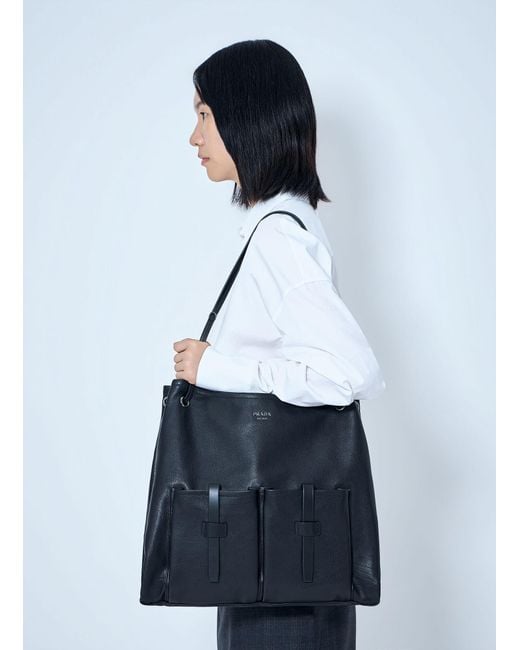 Prada Blue Leather Large Route Tote Bag