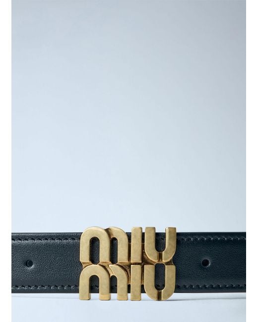 Miu Miu Blue Logo Buckle Leather Belt