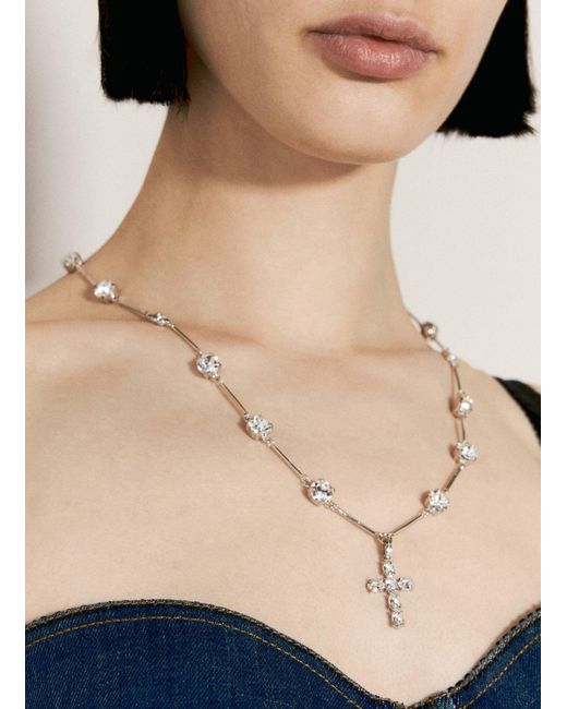 Dolce & Gabbana Natural Roseary-style Necklace With Rhinestone Crosses