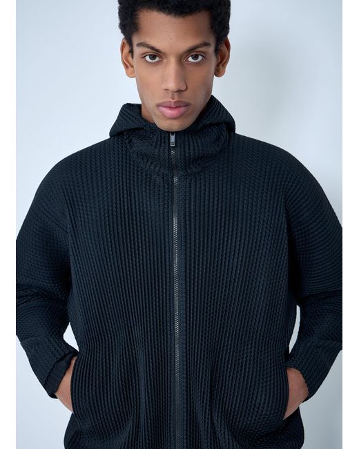 Homme Plissé Issey Miyake Blue Pleated Zip-Up Hooded Sweater for men