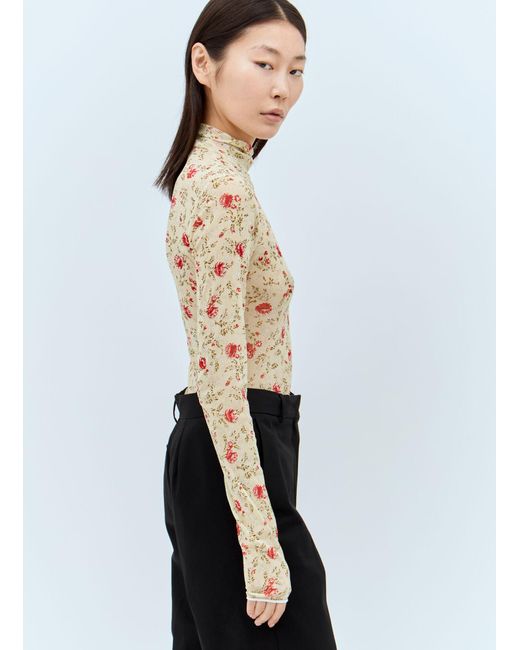 Prada Natural Printed Stretch Tulle Bodysuit