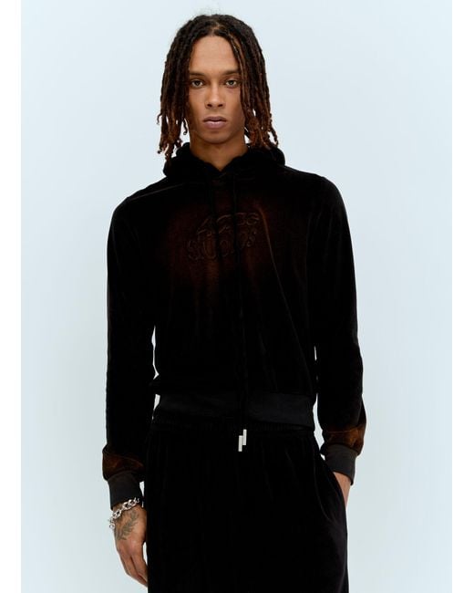 Acne Black Velvet Hooded Sweatshirt for men