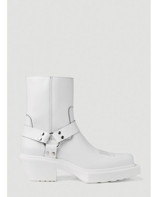 VTMNTS White Cowboy Harness Ankle Boots for men