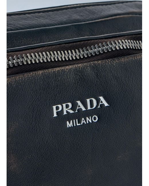Prada Blue Distressed Nappa Leather Shoulder Bag for men