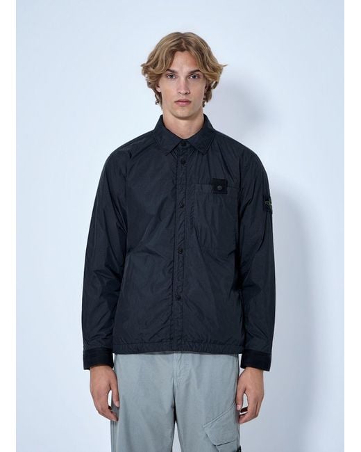 Stone Island Blue Button-Up Nylon Jacket for men