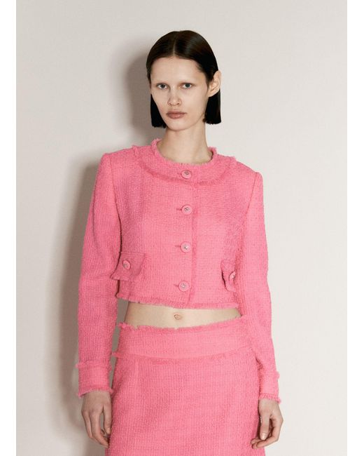 Dolce & Gabbana Pink Crop Raschel Tweed Jacket