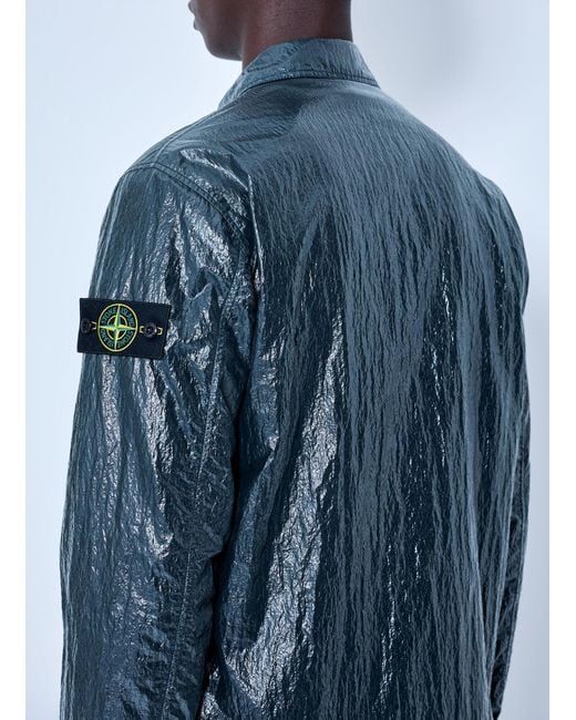 Stone Island Blue Crinkle-Effect Shirt for men