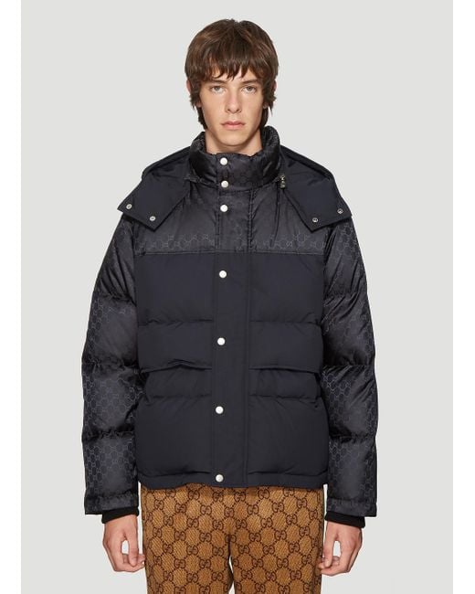 Gucci Wool GG Jacquard Hooded Padded Jacket In Black for Men - Lyst