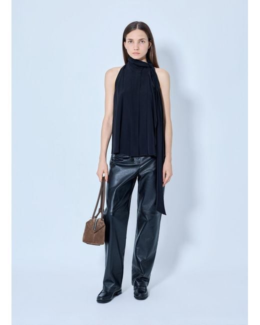 Max Mara Blue Pleated Halter Top