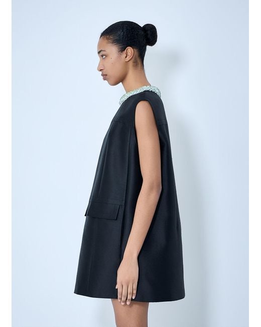 Prada Blue Embellished Neckline Sleeveless Dress