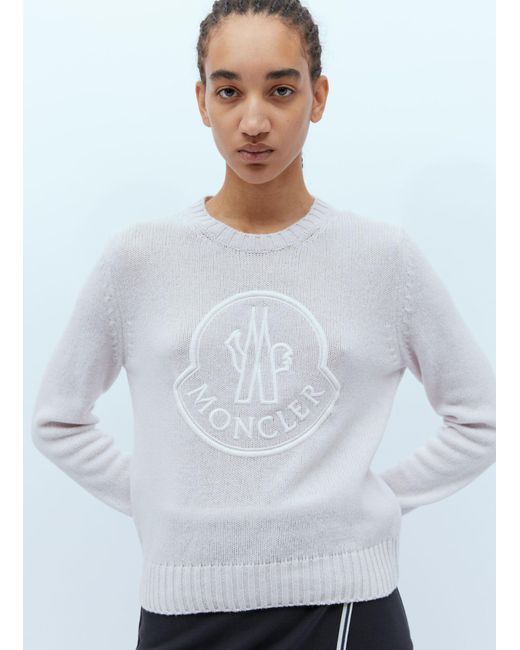 Moncler White Logo Embroidery Knit Sweater