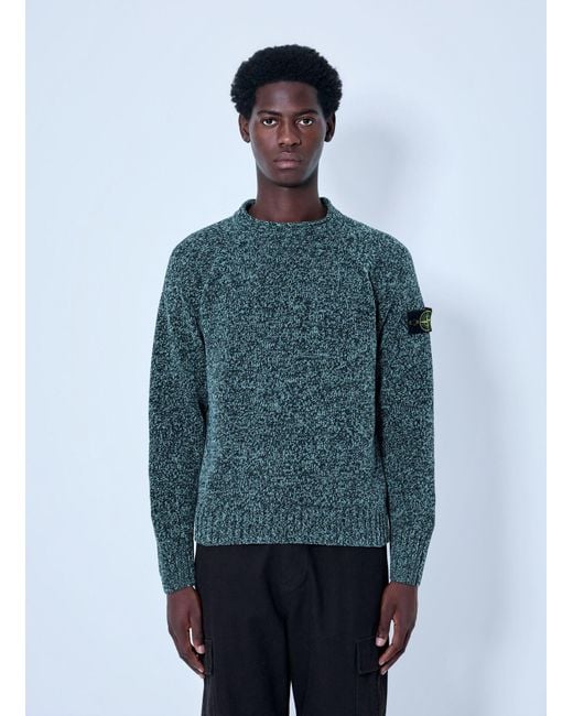 Stone Island Blue Knitted Crewneck Sweater for men