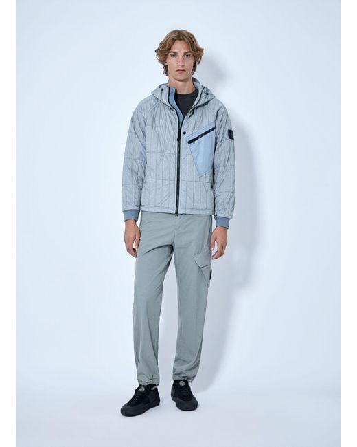 Stone Island Blue Quilted Hooded Jacket for men